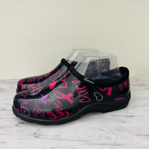 Sloggers Black And Pink Hope Print Rubber Slip On Clogs Women’s Size 9 - Picture 1 of 10